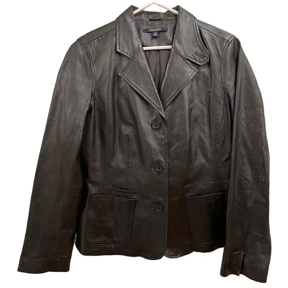 Chadwicks Jacket Womens 12 Black Leather Rocker Motorcycle Classic Button Front